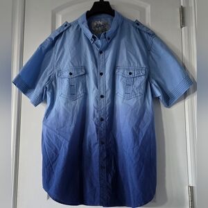 Chalc Men's Button-down Short Sleeve‎ Blue Ombre Shirt Size XXL